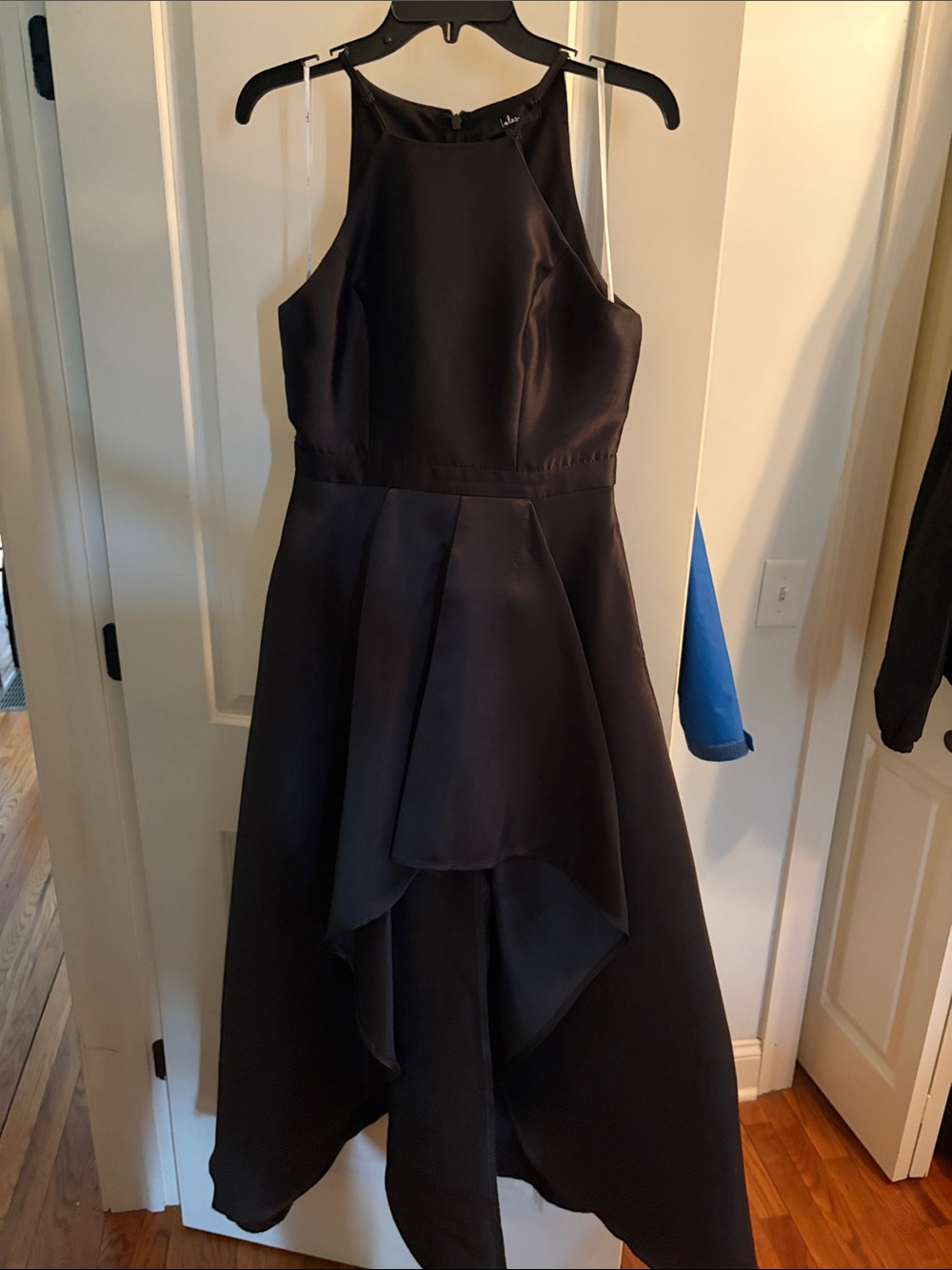 Lulu's Black High-Low Satin Halter Dress